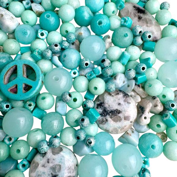 Turquoise Blue Bead Mix Lot - Peace Signs, Skulls, Stones, Glass, Acrylic Boho - Picture 4 of 7